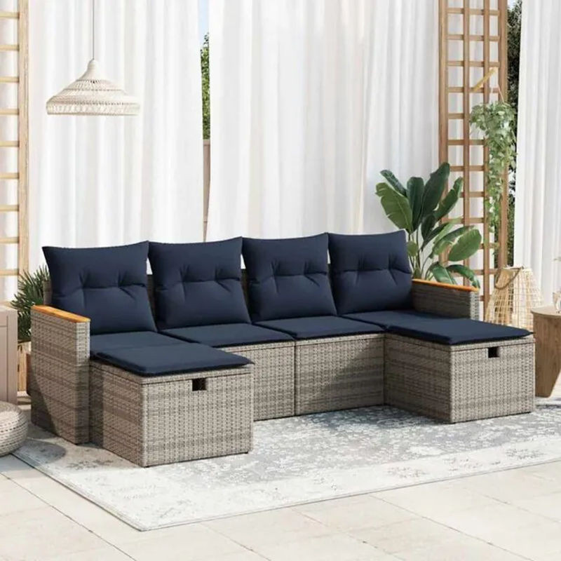 6-teilige moderne Garten-Sofagarnitur aus Poly-Rattan mit Kissen in Grau von vidaxl - Bild 1