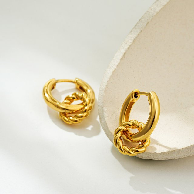 amofa Creolen vergoldet, Twist Doppel Runde, Gold Farbe, Damen - Bild 1