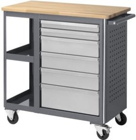 STIER Fahrbare Werkbank in Grau mit 6 Schubladen und 2 Fachböden, B/T/H: 96 x 45 x 95 cm - Bild 1