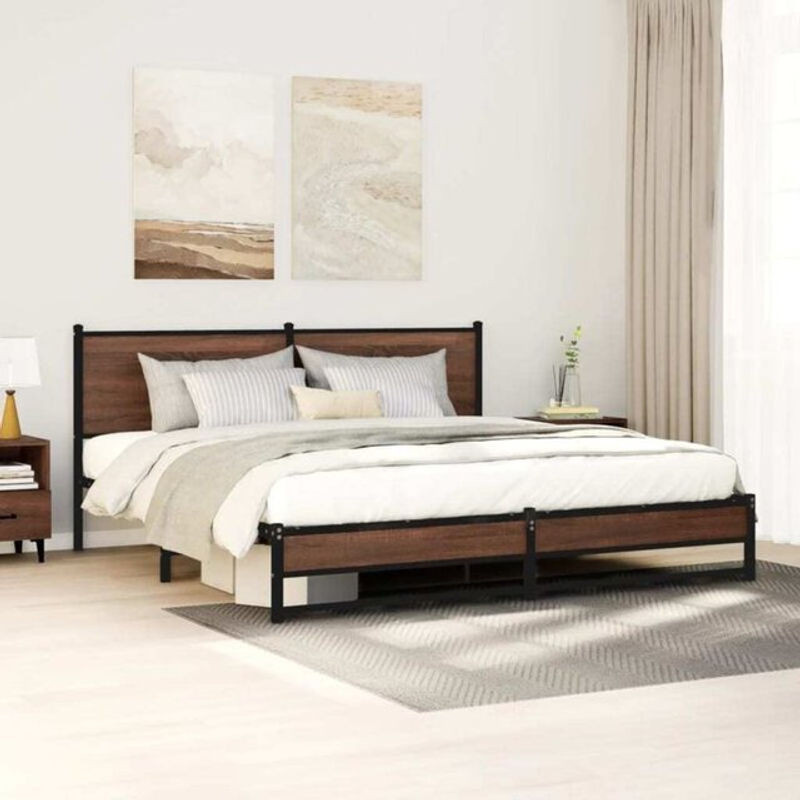 Metallbett Vidaxl in Braun mit Eichen-Optik im Industrial-Stil, B/H: 183 x 213 cm - Bild 1