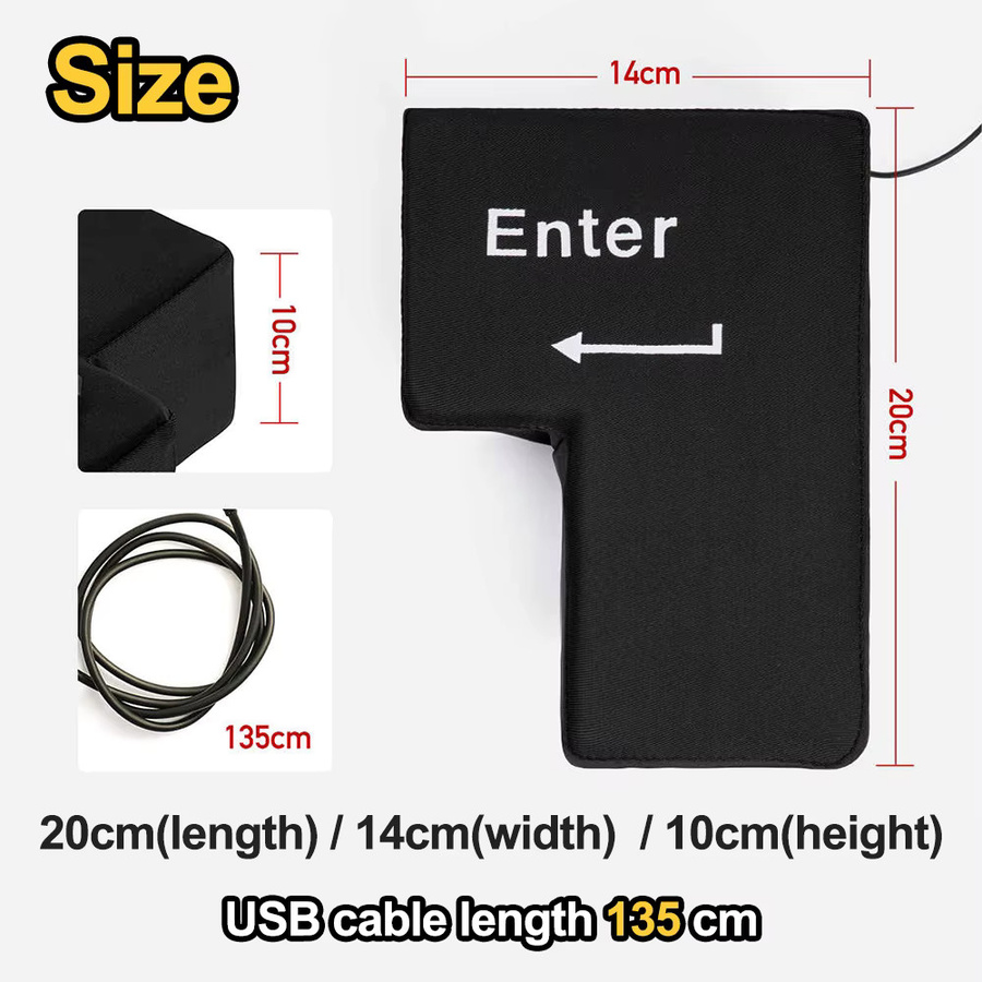USB Enter Key Kissen als weiche Computer Taste zur Dekompression und Stressbewältigung in Schwarz - Bild 6