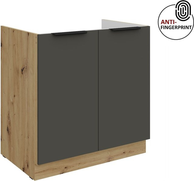 Küchen Spülenschrank ARIA in Graphite matt mit Anti-Fingerprint-Beschichtung, Breite: 80 cm - Bild 1