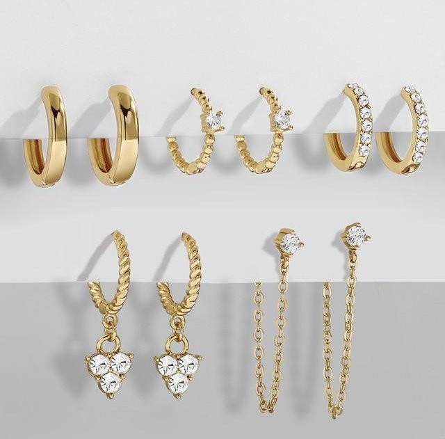YIRAN Jewelry Creolen Set, Gold, Zirkonia, Kristall, Perle, Damen - Bild 1
