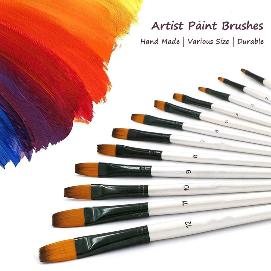 Aquarell Pinsel Set mit Holzgriff und Nylonhaar für Acryl Öl und DIY Malerei in 12 oder 48 Teilen - Bild 2