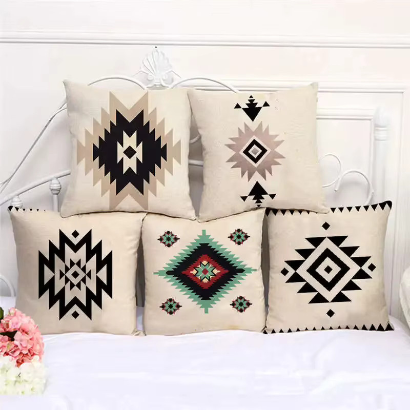 VIKAMA Dekorativer Kissenbezug mit Bohemian Aztec Geometrischem Muster, quadratisch, Breite: 45 cm, Höhe: 45 cm - Bild 1