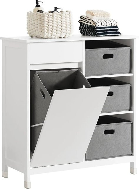 SoBuy Wäscheschrank BZR77-W in Weiß mit Wäschesäcken und Wäschekorb für das Badezimmer - Bild 1