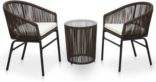 vidaXL 3-tlg Bistro-Set aus PE-Rattan mit Glasplatte und Kissen in Braun - Bild 1