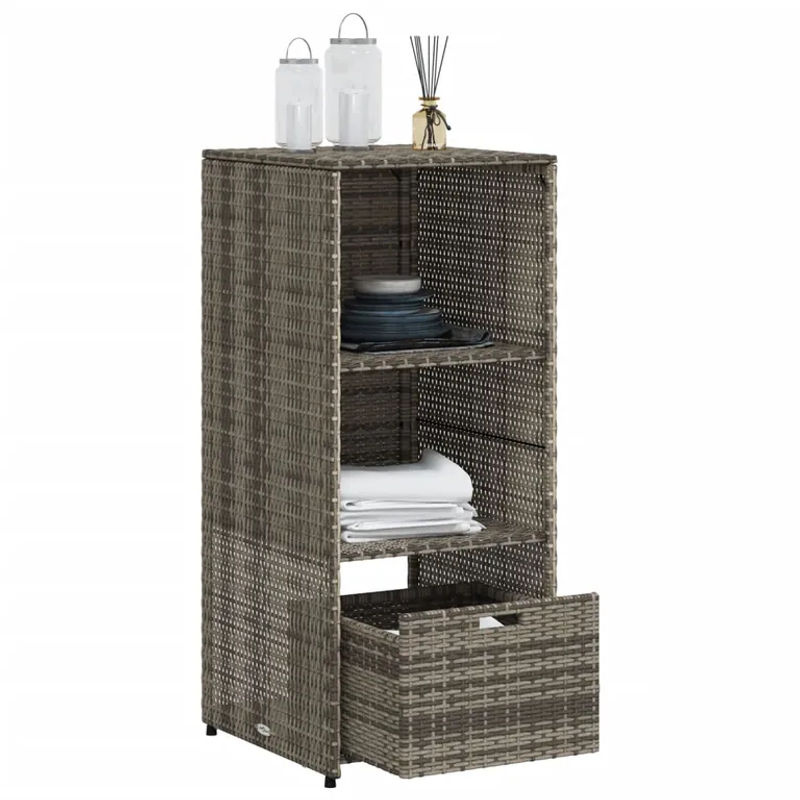 vidaXL Gartenschrank aus Poly-Rattan und pulverbeschichtetem Stahl in Grau mit Türen und Schubladen, B/T/H: 50 x 55 x 115 cm - Bild 5