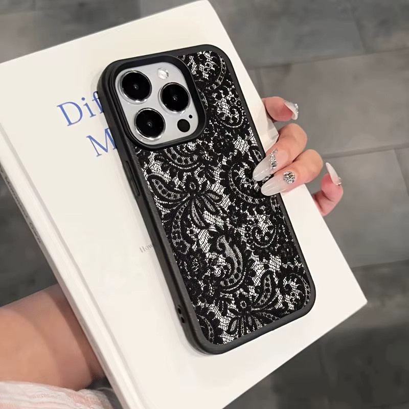 Schwarze TPU Schutzhülle mit Spitzenmuster für Apple iPhone 17, 16, 15, 14, 13, 12, 11 und Air Pro Max Serien mit Anti-Drop-Schutz - Bild 5