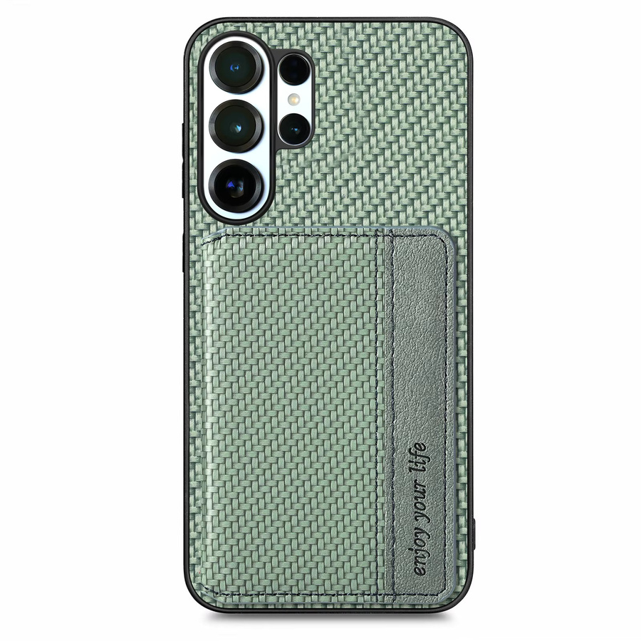 Magnetische Carbonfaser-Kartenhalter-Brieftasche Handyhülle für Samsung S26 S25FE Ultra S24 Plus S23 S22 S21 in Grün mit Standfunktion - Bild 2