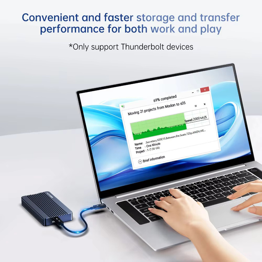 Acasis USB 4.0 NVMe M.2 SSD-Gehäuse aus Aluminium mit 40Gbps für Thunderbolt 4/3 und USB4, unterstützt M- und B&M-Key 2280 SSDs, USB-C, Silber/Grau - Bild 2