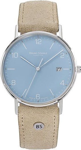 Bruno Söhnle Herrenarmbanduhr, Quarz, Edelstahl, Blau, Leder, 38 mm - Bild 1