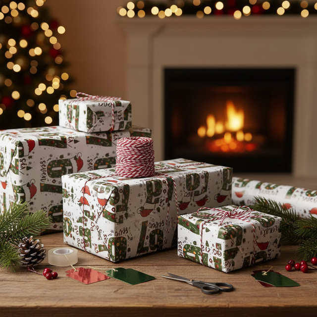 Buntes Weihnachtsgeschenkpapier für kreative Geschenke, Länge: 90 cm - Bild 1