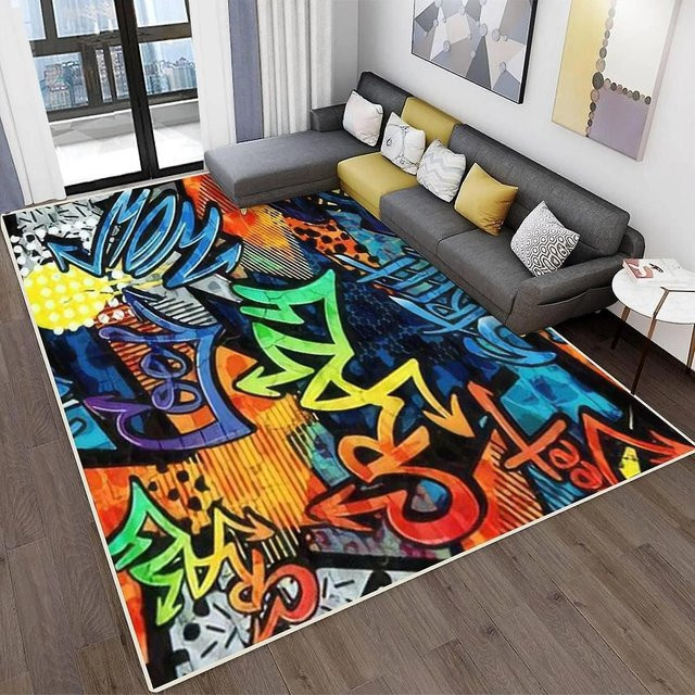 Karpetti Vintage 90er Hip-Hop Teppich mit Glitzer-Effekt, Mehrfarbig, B/T: 60 x 90 cm - Bild 1