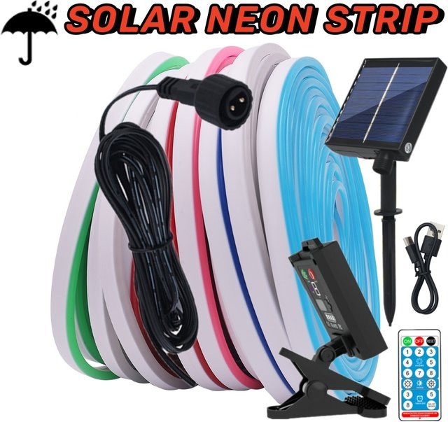 HEGEHE Solar Neon LED-Streifen IP67 wasserdichtes flexibles Silikon-Lichtband mit 120 LEDs/m, Maße: 6 x 12 mm, RGB Multicolour - Bild 1