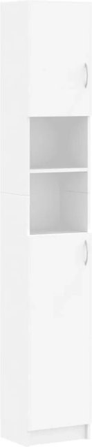 vidaXL Badezimmerschrank Weiß aus Holzwerkstoff mit Türen und offenen Regalfächern, B/T/H: 32 x 25,5 x 190 cm - Bild 1