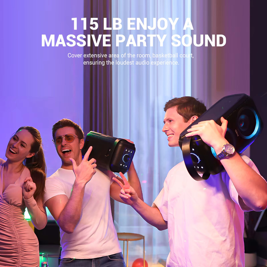 W-KING T9-2 Tragbarer Bluetooth Lautsprecher mit 80W RMS, Kabellose Party Boombox in Schwarz mit 4 Treibern - Bild 2
