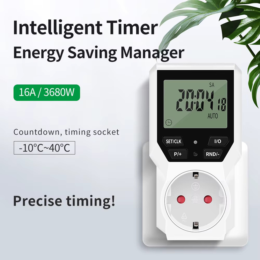 JUANJUAN Digitaler Timer-Schalter in Weiß, programmierbare elektronische Timer-Steckdose mit Countdown und Mikrosyklus-Zeitsteuerung, EU-Stecker, 230 V/16 A - Bild 3