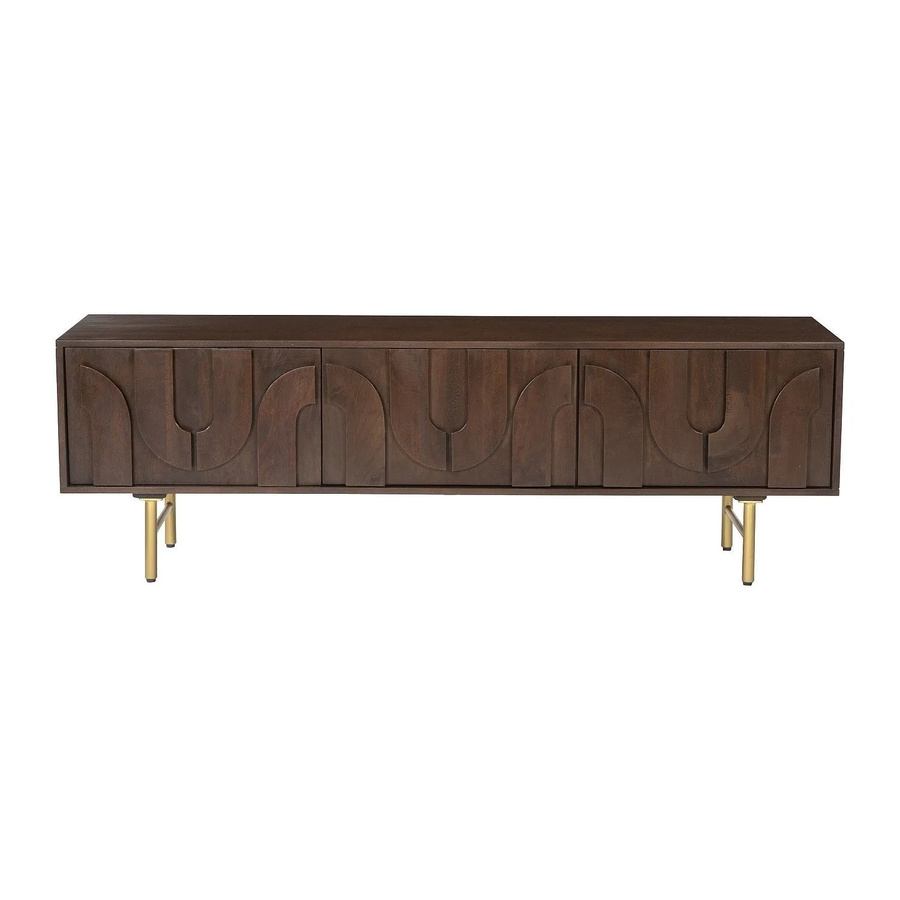 Maison Céphy TV-Board Mizoram aus Mango-Holz in Braun und Gold mit geometrischem Design, Breite: 160 cm - Bild 2