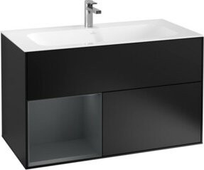 V&B Waschtischunterschrank Finion rechts mittig, Schwarz matt lackiert, B/T/H: 99,6 x 59,1 x 49,8 cm - Bild 1