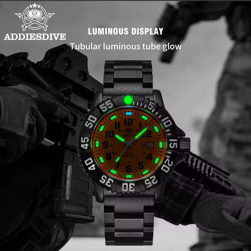 Addies Armbanduhr, Quarz, Edelstahl, orange Zifferblatt, Herren - Bild 3
