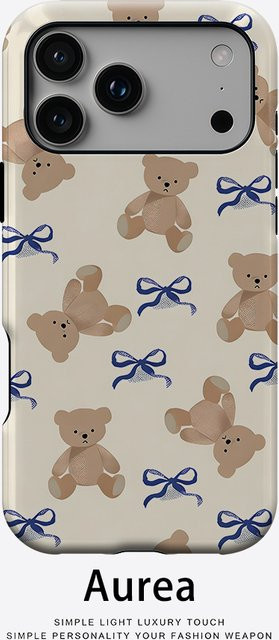 Potdemiel Aurea Case Matte Bumper Schutzhülle mit Teddybär und blauer Schleife für iPhone, MagSafe kompatibel, Blau - Bild 1