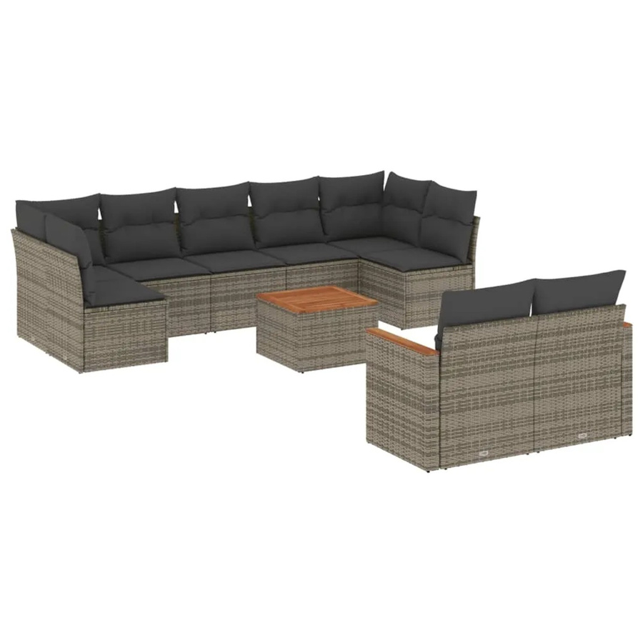 vidaXL 10-tlg. Garten-Sofagarnitur in L-Form aus grauem Poly-Rattan mit Kissen und pulverbeschichtetem Stahlgestell - Bild 2