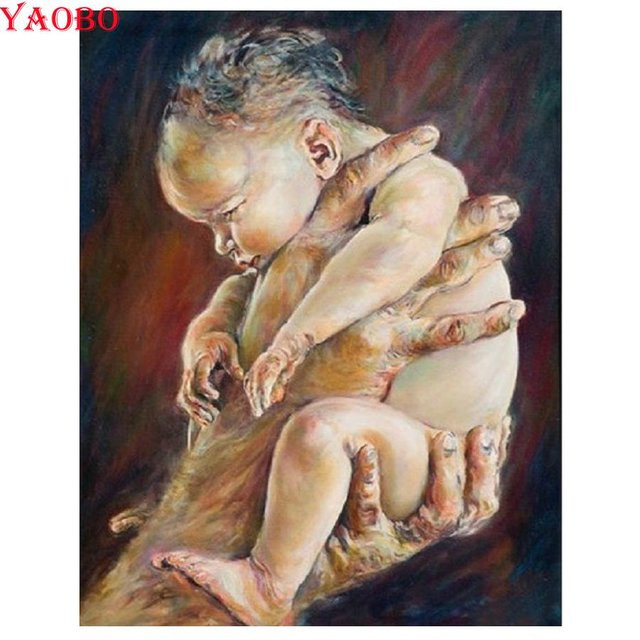 FIYO 5D-Diamantgemälde zum Selbermachen mit süßem Baby Motiv in Beige, B/H: 20 x 30 cm - Bild 1
