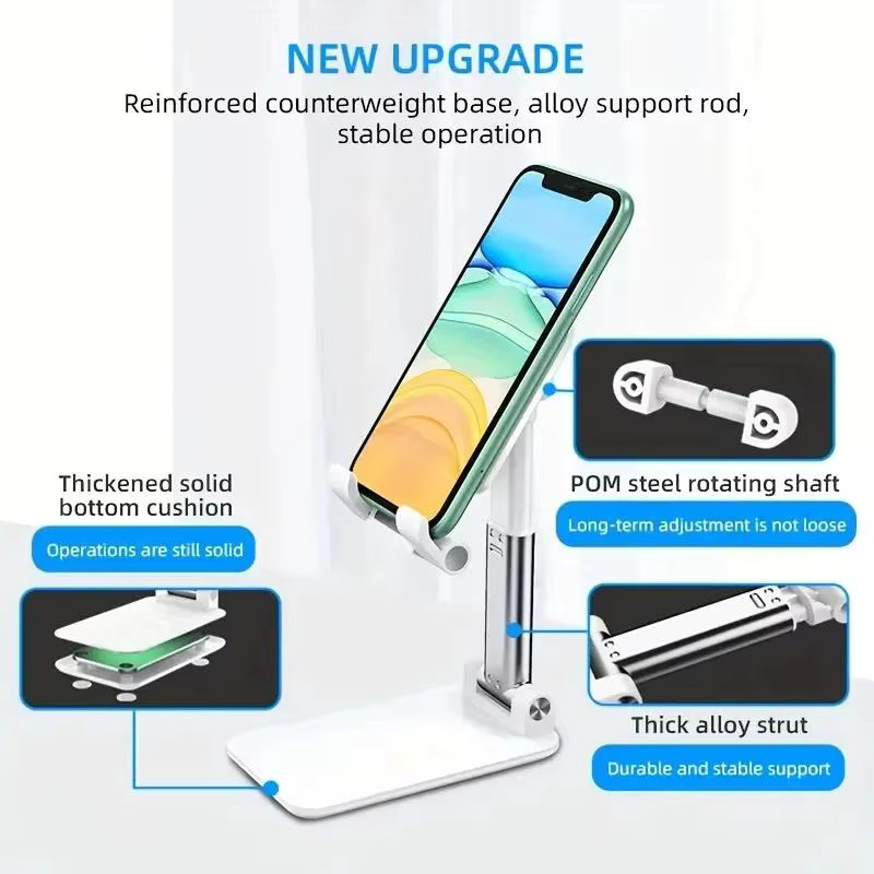 KAFNHCKA Universeller Handyhalter und Tablet-Ständer für den Schreibtisch, Einstellbarer Desktop-Halter für iPad, iPhone, Xiaomi und Huawei, Farbe: Weiß - Bild 2
