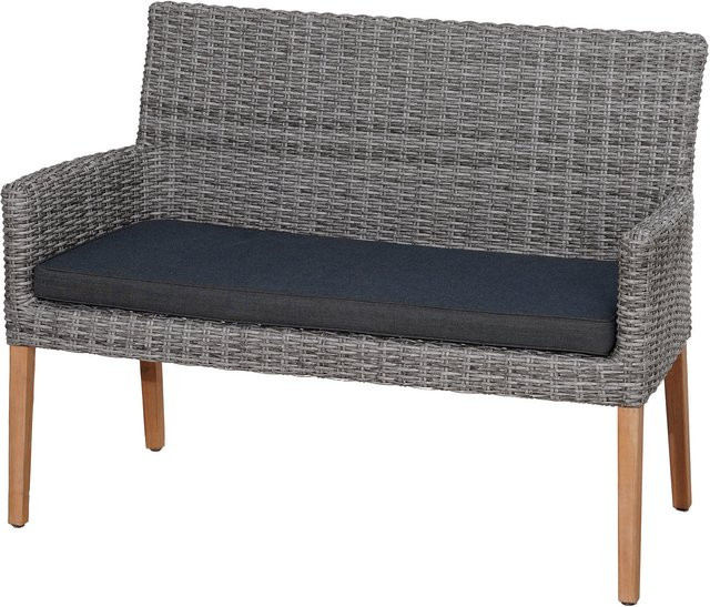 OUTFLEXX Flores Landhausbank in Grau mit Polster aus FSC-Akazie und Polyrattan-Geflecht, B/T/H: 120 x 65 x 92 cm - Bild 1