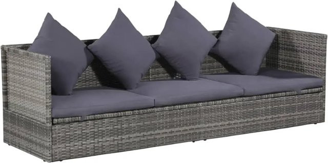 vidaXL Garten-Sofabett aus Poly Rattan in Grau mit Metallrahmen und Polsterung, B/T: 200 x 60 cm - Bild 1