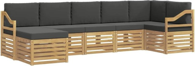 vidaXL Outdoor-Sofagarnitur 7-teilig aus Akazienholz in Weiß und Anthrazit mit L-Form und Polstern - Bild 1