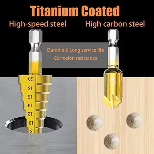 9-teiliges Stufenbohrer-Set aus Schnellarbeitsstahl mit 1/4 Zoll Sechskantschaft in Gold für Metall, Aluminium, Blech und Holz - Bild 3