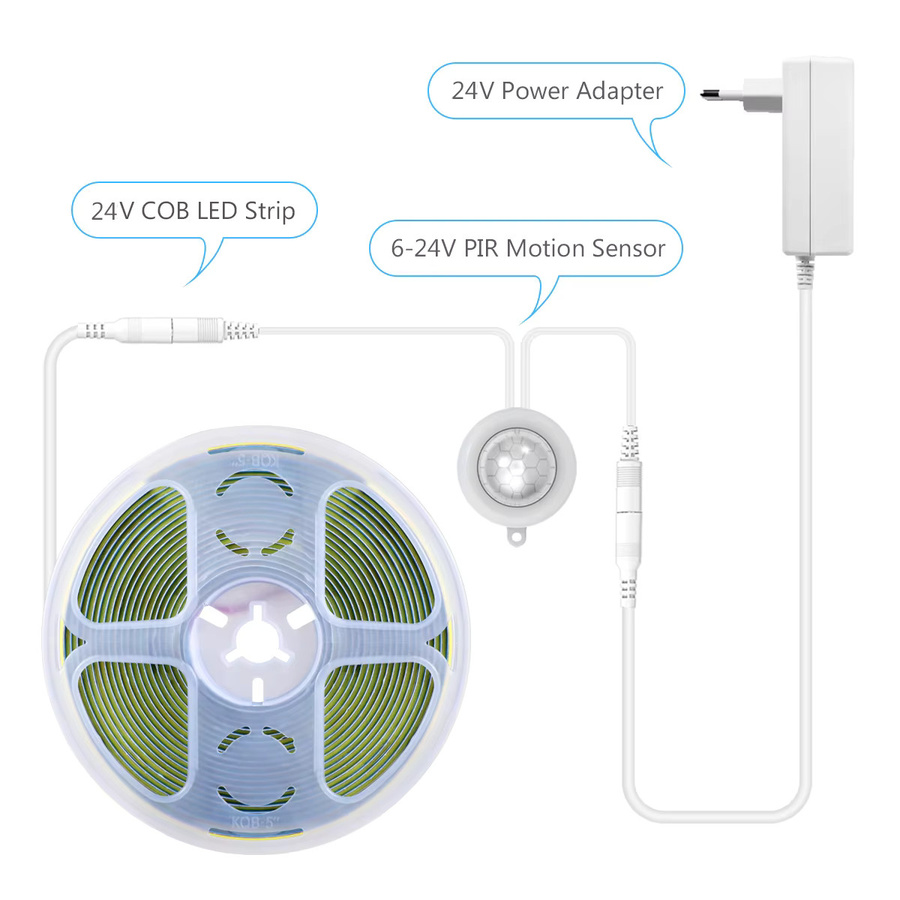 Lcamaw FCOB LED-Streifenlicht mit Bewegungsmelder, Warmweiß, Selbstklebend, DC 24V Nachtlampe mit Infrarot-Induktion - Bild 1