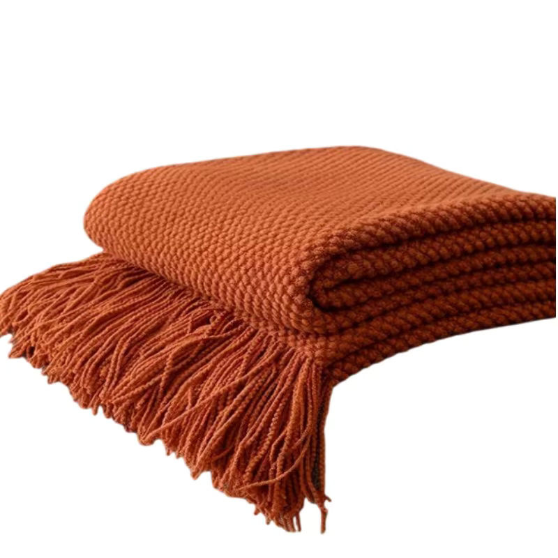 Rust Gift Nordische Strickdecke in Orange mit Quasten, weiche Plaid-Reisedecke für Bett und Sofa, B/B/H: 172 x 127 x 1 cm - Bild 7