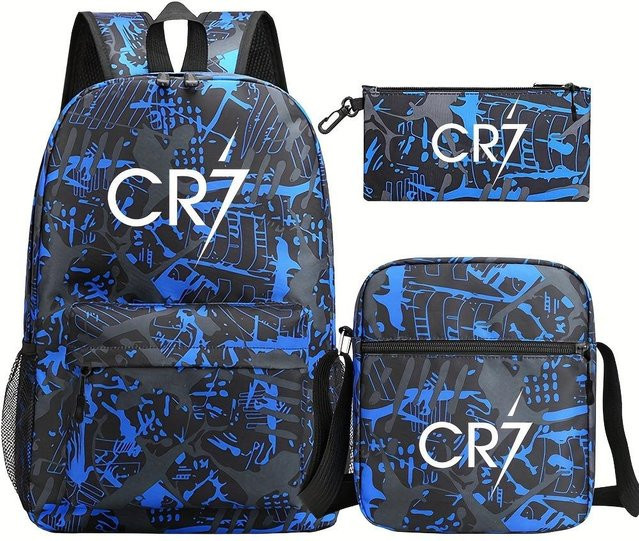 3-teiliges Schulrucksack-Set aus Oxford-Stoff in Grau mit Schultasche, Schultergurt und Federmäppchen - Bild 1