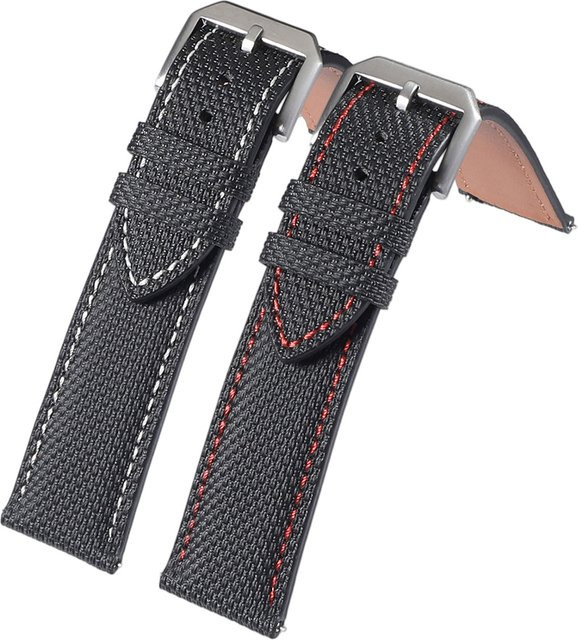 Uhrenarmband Leder, Segeltuchmuster, Schwarz, Edelstahl, Herren - Bild 1