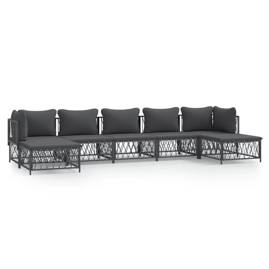 vidaXL 7-tlg Garten-Lounge-Set in L-Form mit Kissen, Anthrazit, pulverbeschichteter Stahl und Textilene - Bild 2