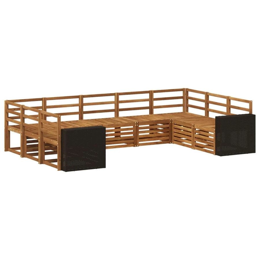 vidaXL Ecksofa Set aus Massivholz Akazie in Natur Braun, 9-teiliges L-Shape Sofa Set mit Latten-Design - Bild 2