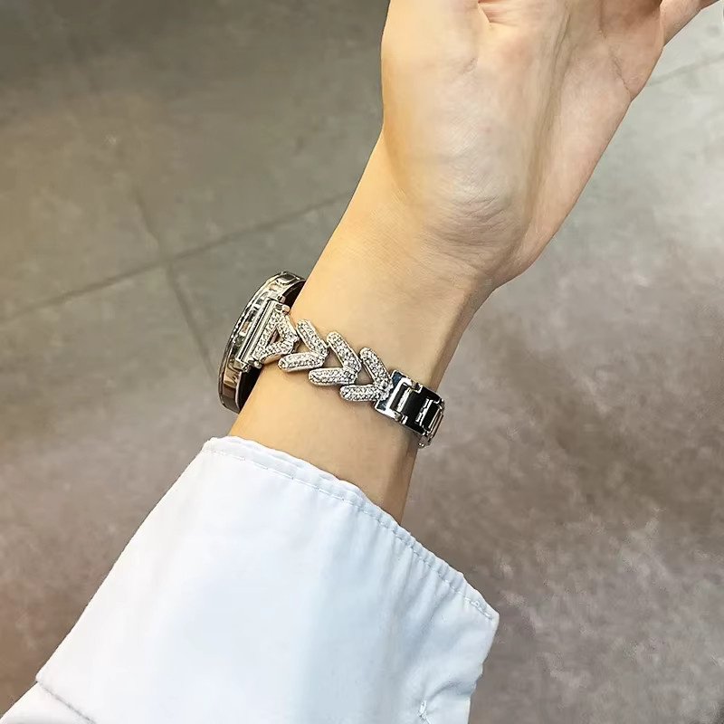 Uhrenarmband Edelstahl, Silber, Diamant, Zirkonia, Unisex - Bild 2