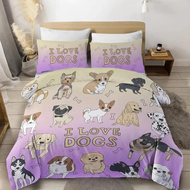 Bettwäsche-Set Lodestar mit Hunde-Print in Aquarell-Optik, Microfaser, Mehrfarbig, B/H: 135 x 200 cm - Bild 1