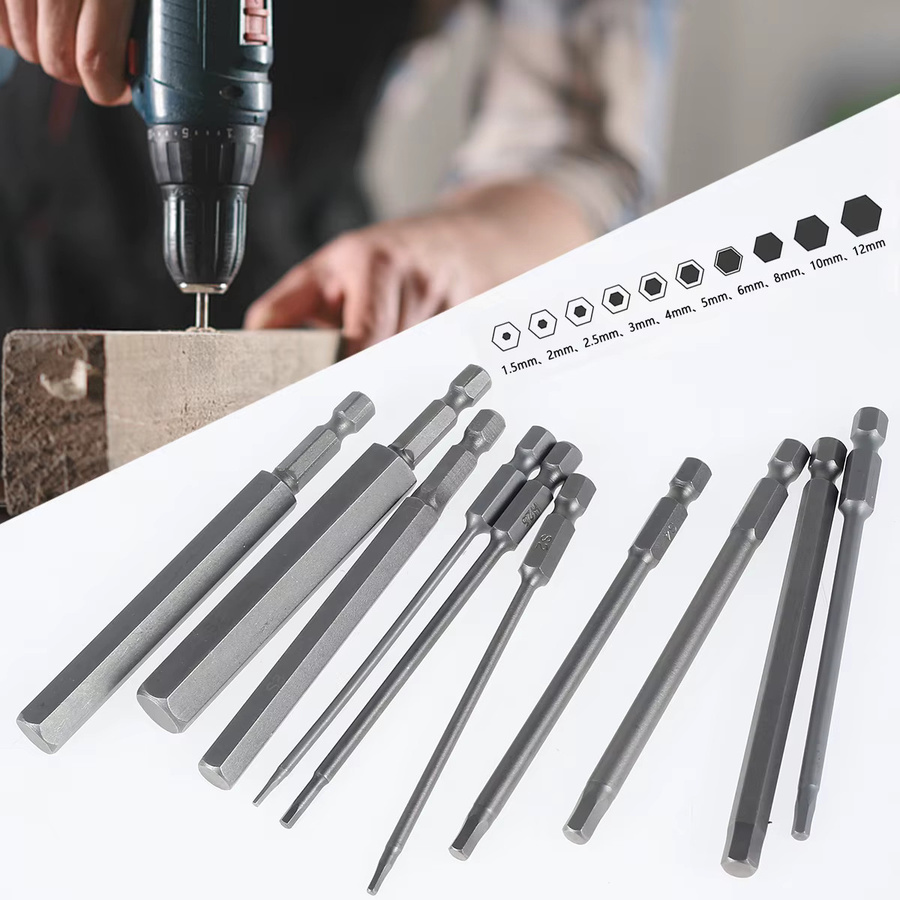 Toorise 10er Set magnetische Sicherheits-Sechskant-Bits mit Torx-Funktion, 1/4 Zoll, 100 mm - Bild 2