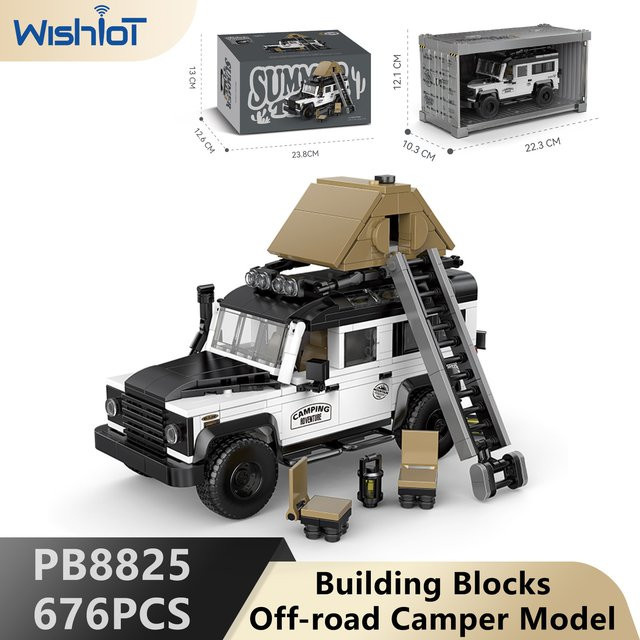 Wishiot MOC Camping Auto Modell Bausteine Set, 676 Teile Technisches STEM Spielzeug für Kinder und Erwachsene, Farbe: Weiß - Bild 1