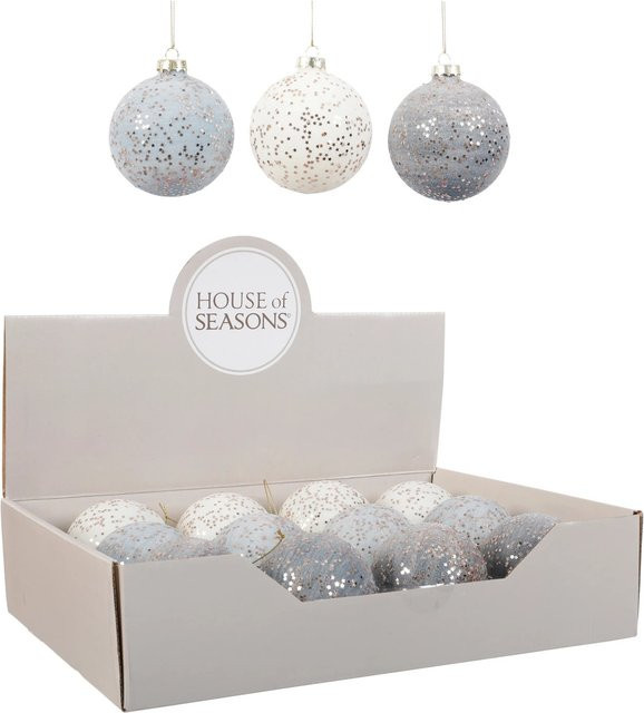 House of Seasons Weihnachts-Glaskugel in Weiß und Blau, Durchmesser: 8 cm - Bild 1