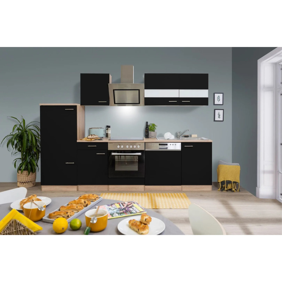 Respekta Economy Küchenzeile KB280ESSSC mit Kühlschrank und Geschirrspüler in Schwarz-Eiche Sägerau, Breite: 280 cm - Bild 2