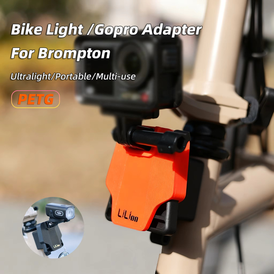 GoPro Kamera Halterung Basis aus hochfestem PETG als klappbarer Adapter für Fahrradlichter und Brompton Fahrrad Zubehör in Schwarz - Bild 5