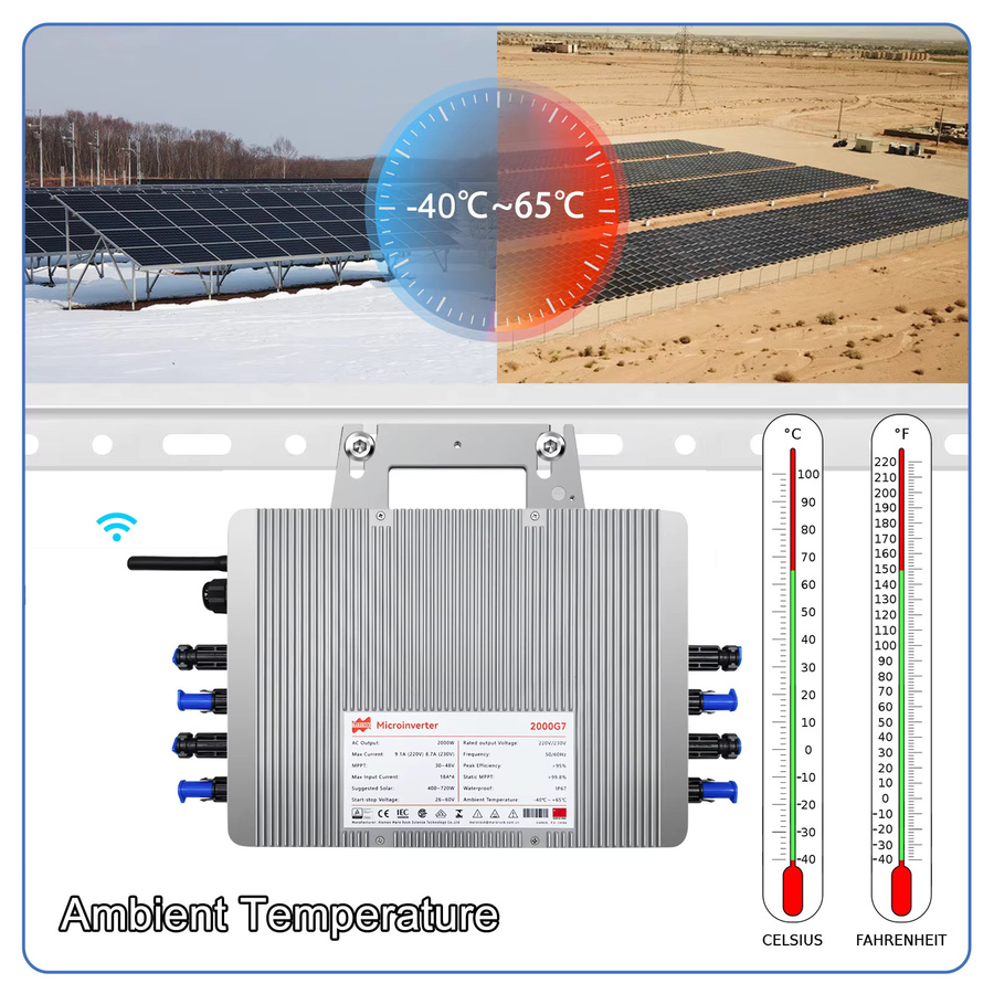 MARS ROCK MPPT Mikro-Wechselrichter für Solaranlagen, 2500W Netzanschluss-Konverter DC26-60V, IP67, Farbe: Silber - Bild 4
