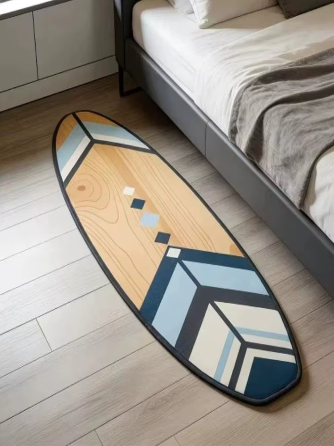 VIKAMA Geometrischer Plüschteppich in Surfboard-Form mit Holzmaserung, waschbar und rutschfest, Mehrfarbig - Bild 1