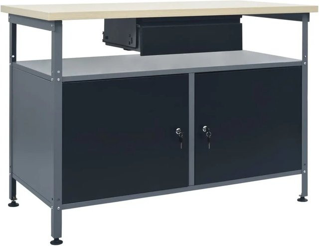 vidaXL Werkbank aus Stahl und Holz in Schwarz und Grau, höhenverstellbar, B/T/H: 120 x 60 x 85 cm - Bild 1