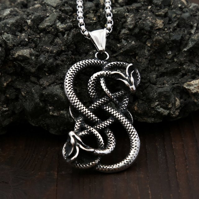 TOGA PULLA Halskette, Doppeldrache Ouroboros Anhänger, Edelstahl, Silber, Herren - Bild 1